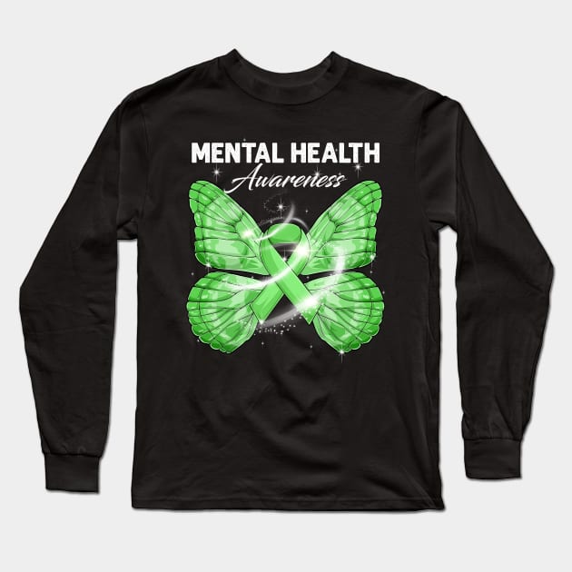 Mental Health Awareness Butterfly Long Sleeve T-Shirt by peskyrubeus